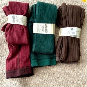 Collegien Footless Tights For Kids Bundle - Burgundy, Green, Brown 9/10 years